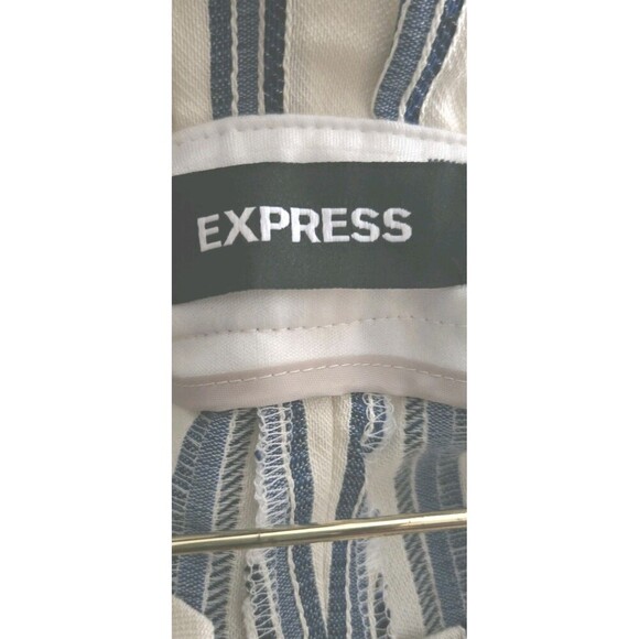 Express Paperbag Pants Womens 12 High Rise Ankle Blue Striped  Pleated NWT - Picture 3 of 9